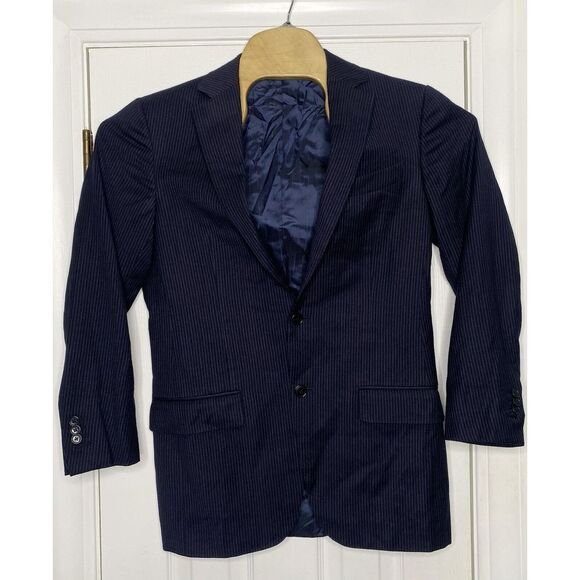 Ermenegildo Zegna Su Misura‎ Mens Sport Coat Navy Blue Stripes 46R Wool Silk